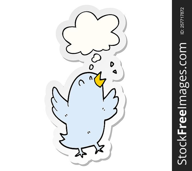 cartoon bird singing with thought bubble as a printed sticker