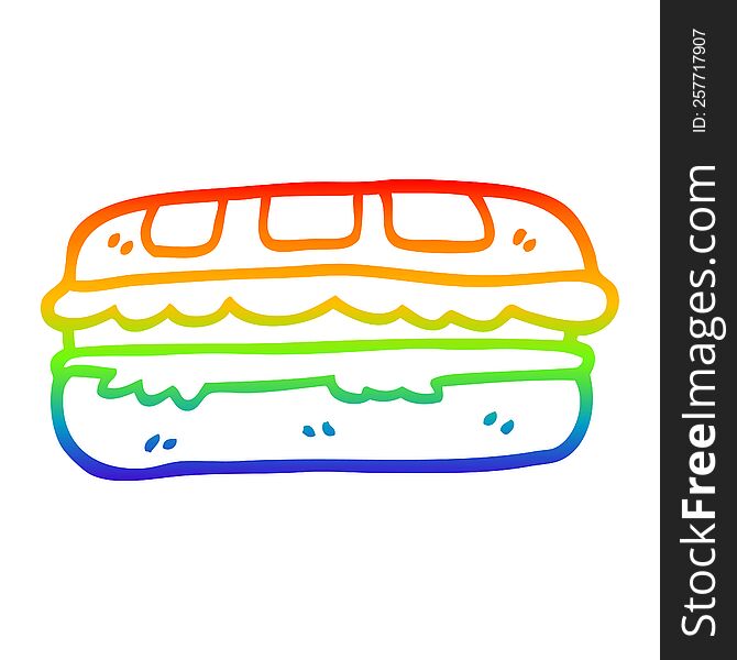 rainbow gradient line drawing of a cartoon tasty sandwich