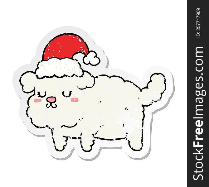 distressed sticker of a cute christmas dog