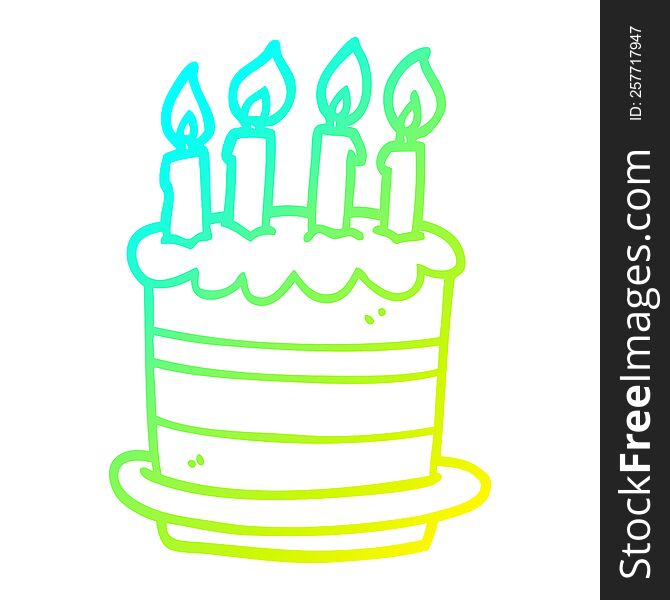cold gradient line drawing of a cartoon birthday cake