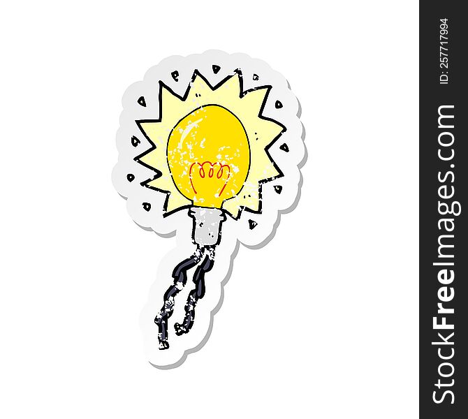 Retro Distressed Sticker Of A Cartoon Electric Light Bulb