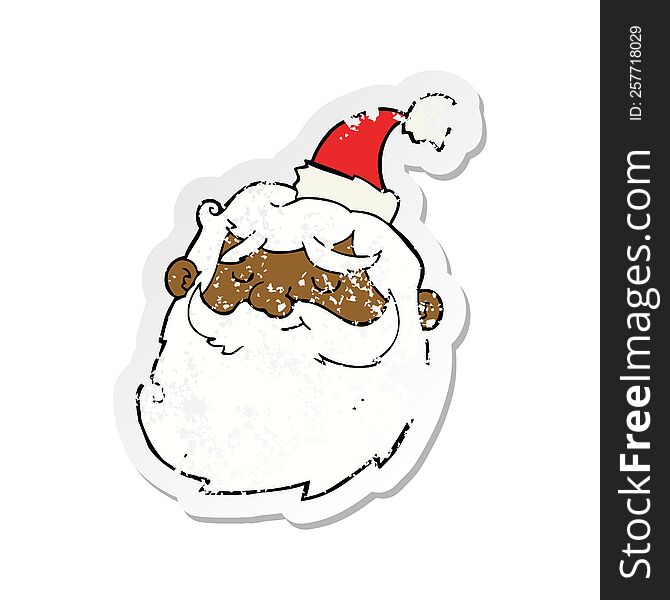 Retro Distressed Sticker Of A Cartoon Santa Claus Face