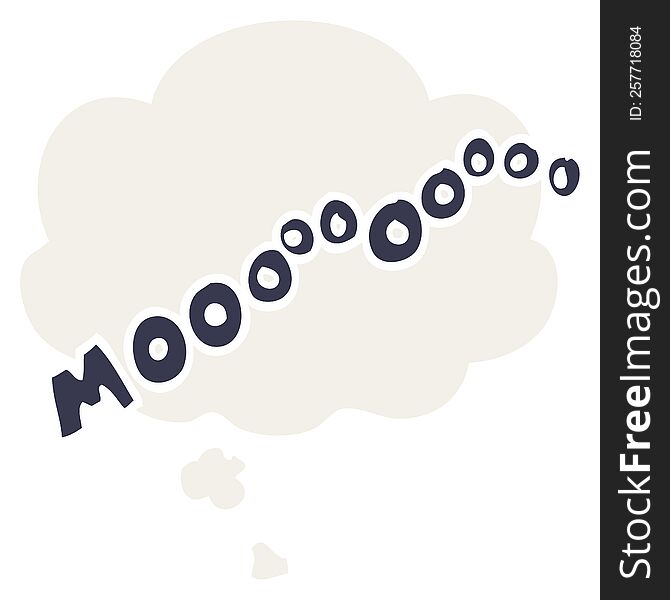 cartoon moo noise with thought bubble in retro style