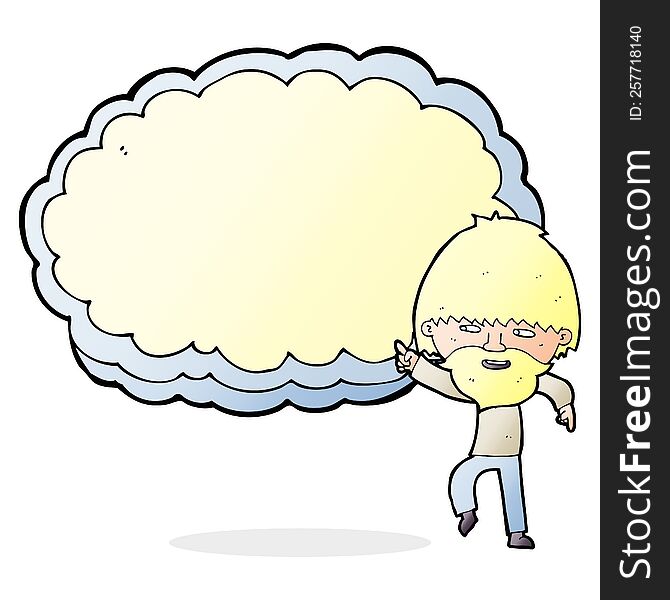 Cartoon Man Pointing At Text Cloud Space