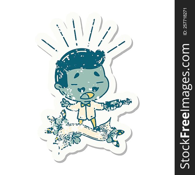 Grunge Sticker Of Tattoo Style Man Serving Wine