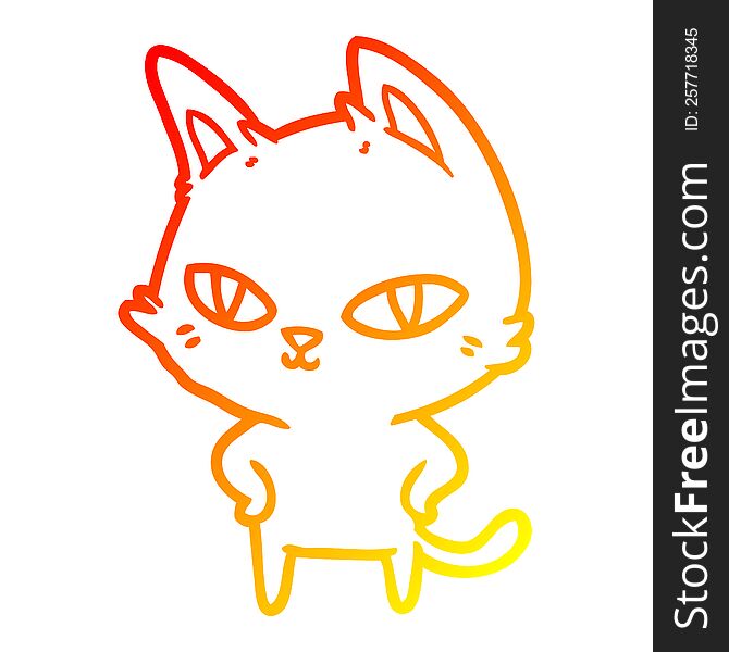 Warm Gradient Line Drawing Cartoon Cat With Bright Eyes