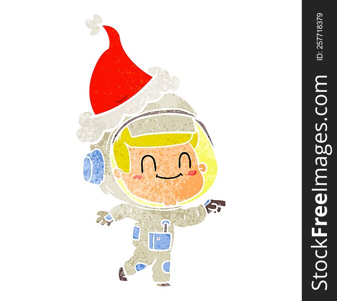 Happy Retro Cartoon Of A Astronaut Man Wearing Santa Hat