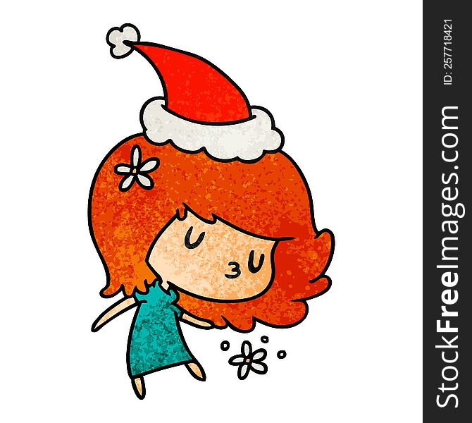 Christmas Textured Cartoon Of Kawaii Girl