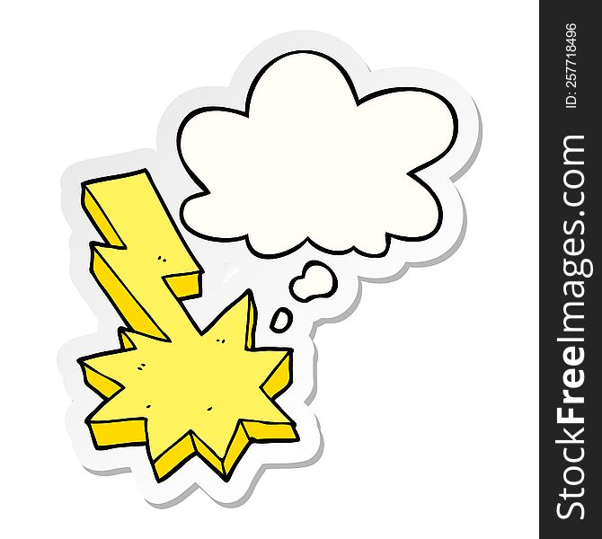 cartoon lightning strike and thought bubble as a printed sticker