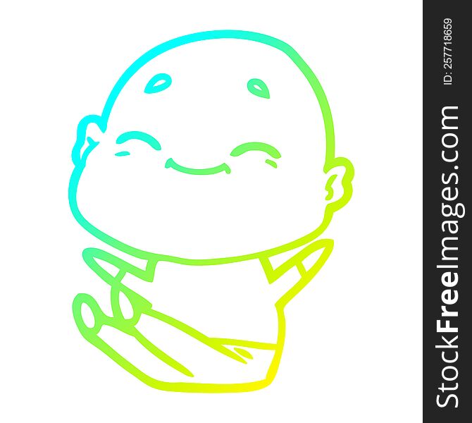 Cold Gradient Line Drawing Happy Cartoon Bald Man