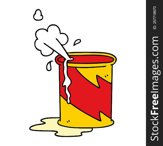 Quirky Hand Drawn Cartoon Exploding Oil Can