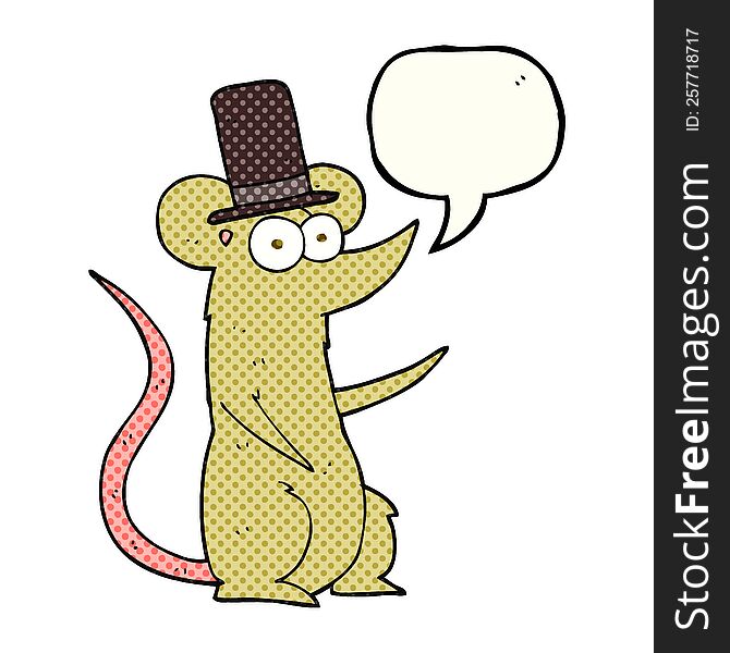 freehand drawn comic book speech bubble cartoon mouse wearing top hat