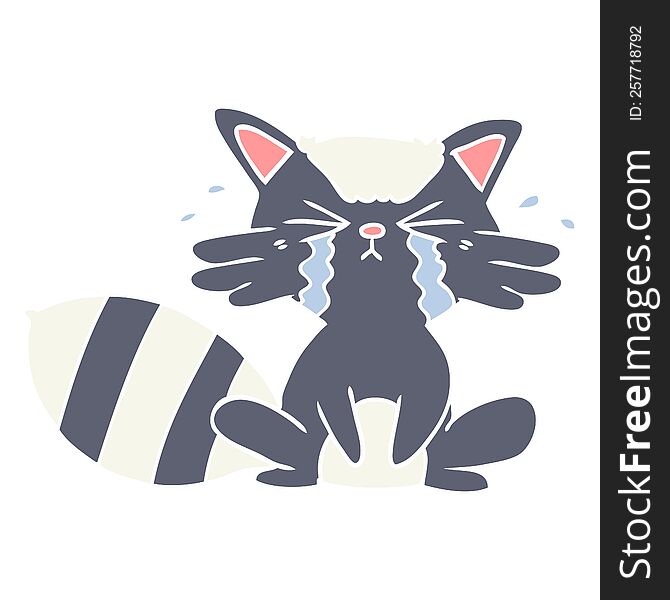 flat color style cartoon raccoon crying