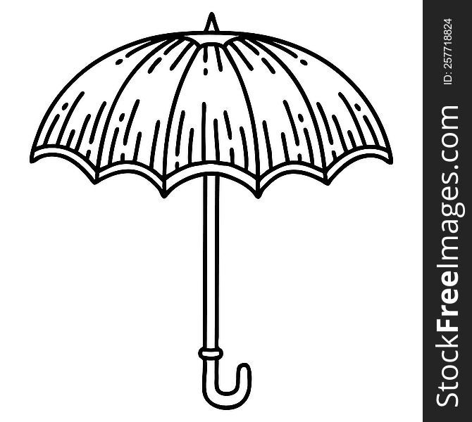 tattoo in black line style of an umbrella. tattoo in black line style of an umbrella