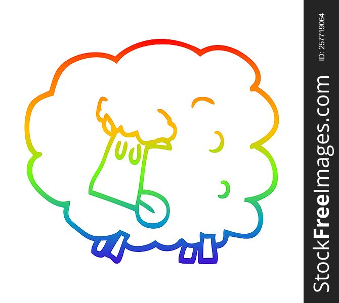 rainbow gradient line drawing of a cartoon black sheep