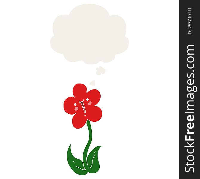 Cartoon Flower And Thought Bubble In Retro Style
