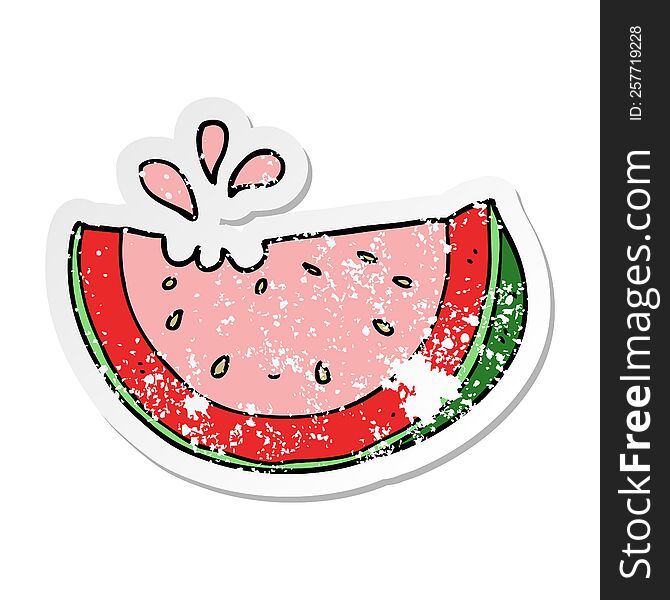 Distressed Sticker Of A Cartoon Watermelon