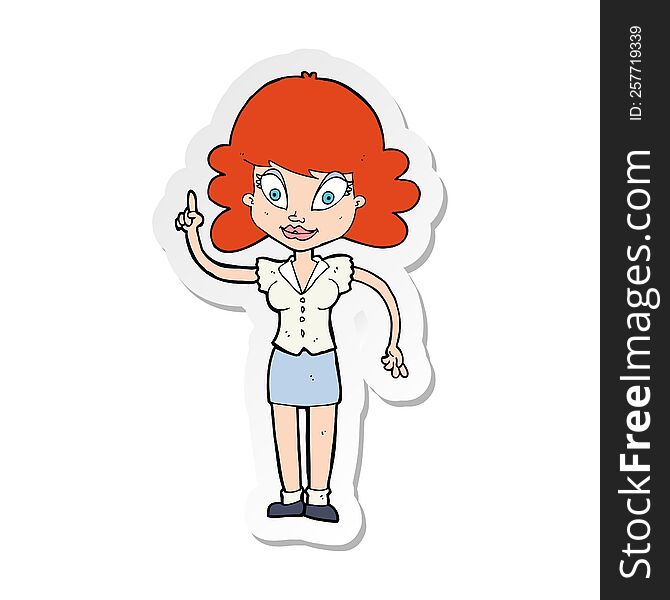 Sticker Of A Cartoon Happy Woman With Idea