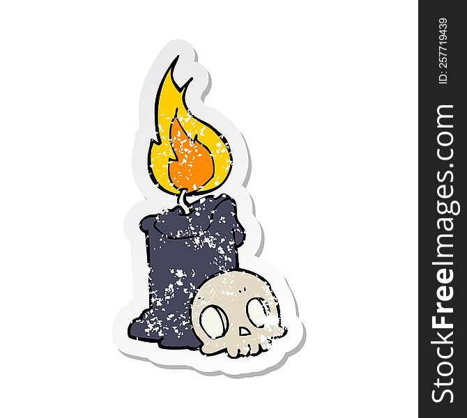 Distressed Sticker Of A Cartoon Skull And Candle