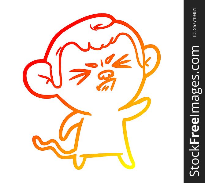 Warm Gradient Line Drawing Cartoon Angry Monkey