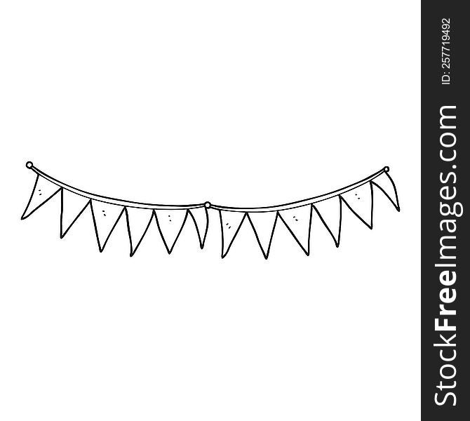 freehand drawn black and white cartoon bunting flags