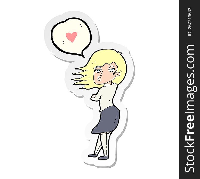 sticker of a cartoon woman talking about love
