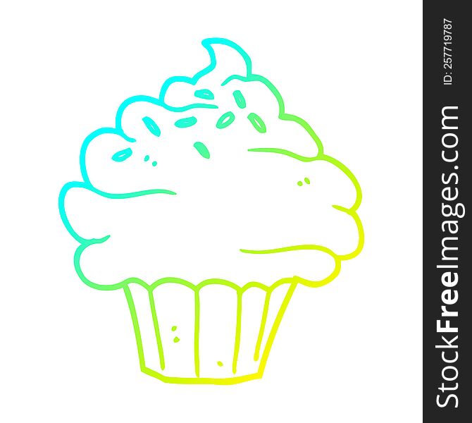 cold gradient line drawing of a cartoon cupcake
