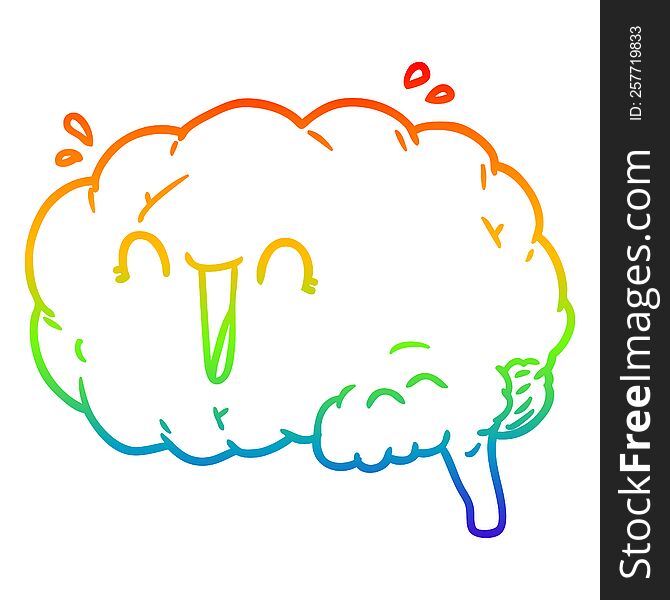 rainbow gradient line drawing of a cartoon brain laughing