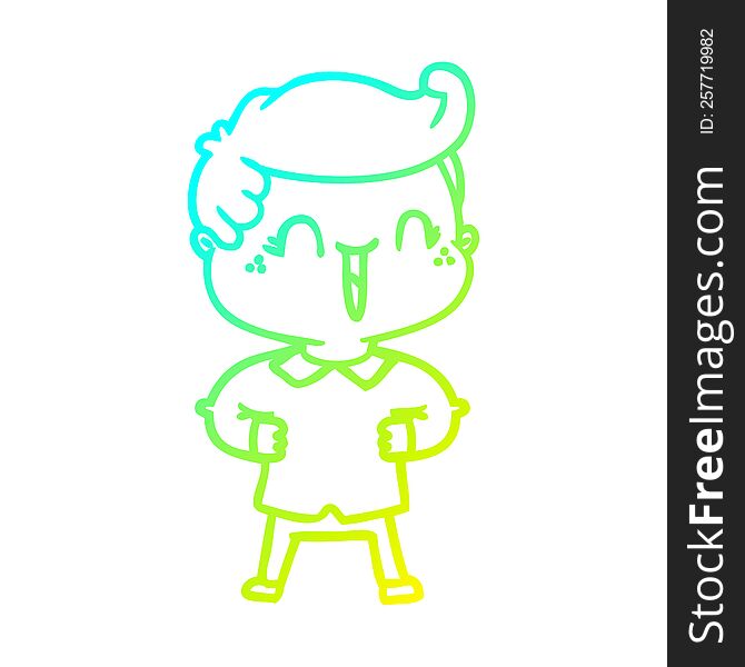 cold gradient line drawing cartoon laughing boy with hands on hips