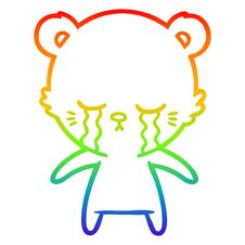 Rainbow Gradient Line Drawing Crying Cartoon Polarbear Stock Images