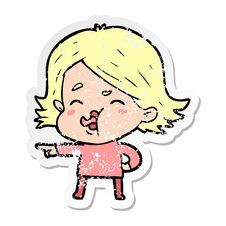 Distressed Sticker Of A Cartoon Girl Pulling Face Stock Photo