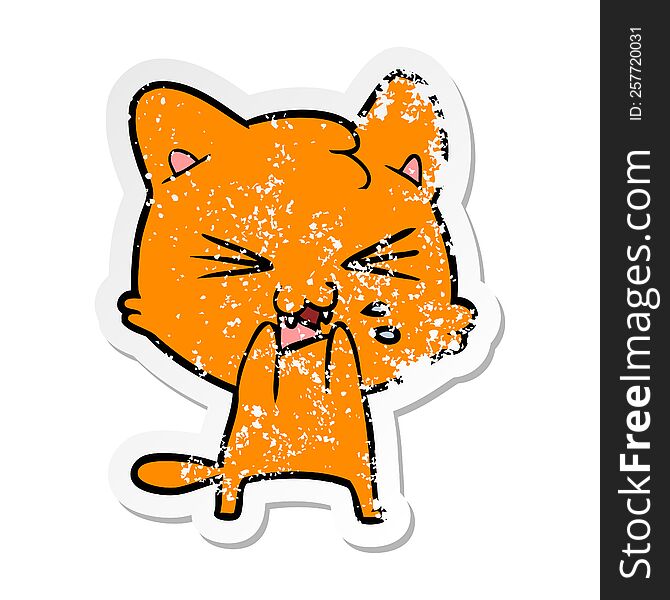 Distressed Sticker Of A Cartoon Hissing Cat