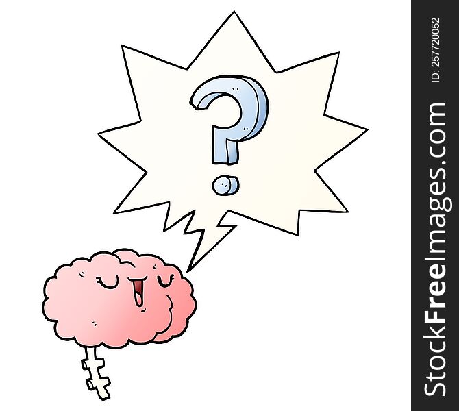 cartoon curious brain with speech bubble in smooth gradient style