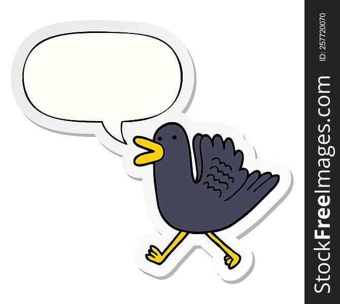 Cartoon Duck Running And Speech Bubble Sticker