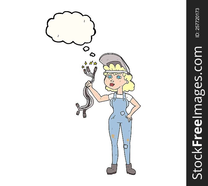 Thought Bubble Cartoon Electrician Woman