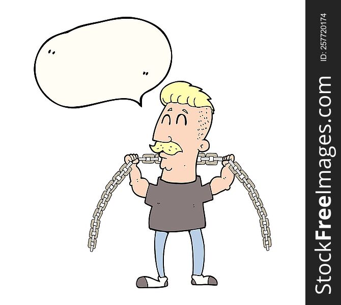 freehand drawn speech bubble cartoon man lifting chain