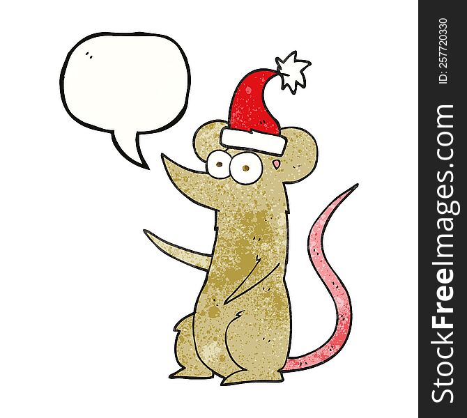Speech Bubble Textured Cartoon Mouse Wearing Christmas Hat