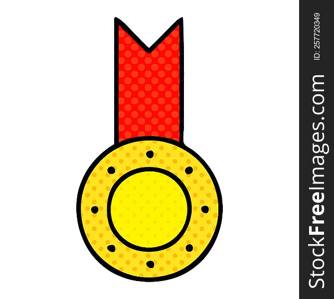 Comic Book Style Cartoon Gold Medal