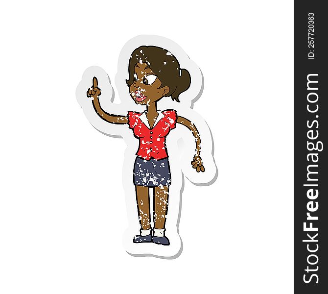 Retro Distressed Sticker Of A Cartoon Woman With Great Idea