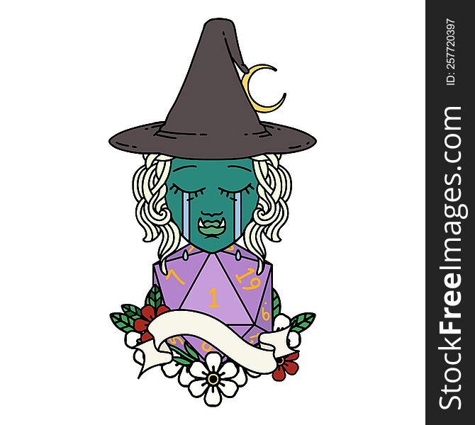Crying Orc Witch With Natural One D20 Roll Illustration