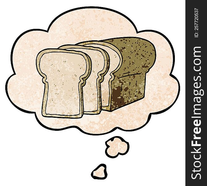 cartoon sliced bread and thought bubble in grunge texture pattern style