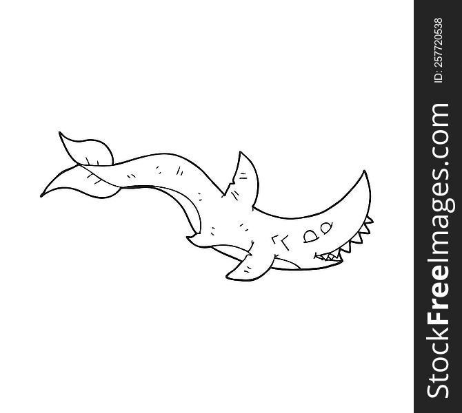 freehand drawn black and white cartoon shark