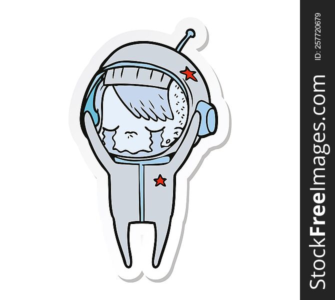 Sticker Of A Cartoon Crying Astronaut Girl