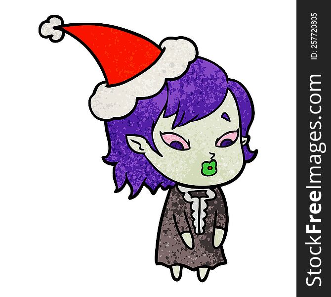 Cute Textured Cartoon Of A Vampire Girl Wearing Santa Hat