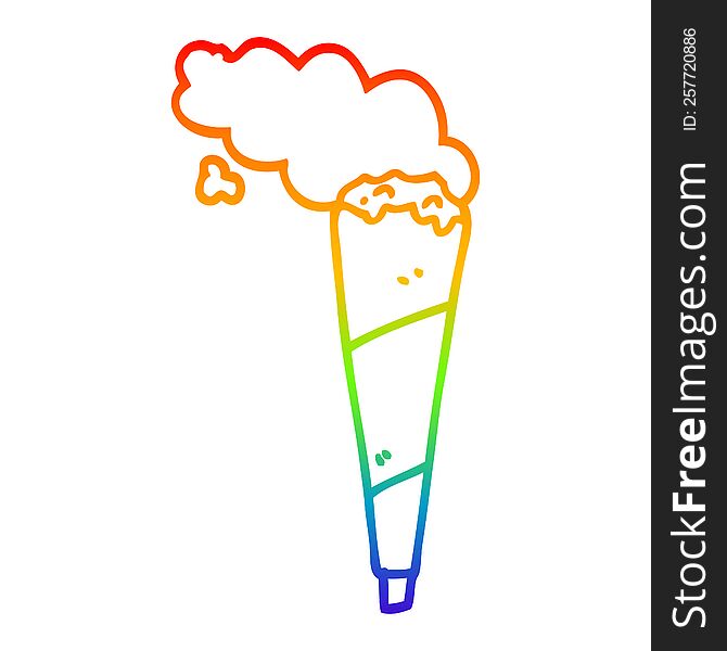 rainbow gradient line drawing of a cartoon smoking joint