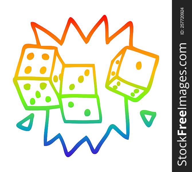 rainbow gradient line drawing of a cartoon lucky dice