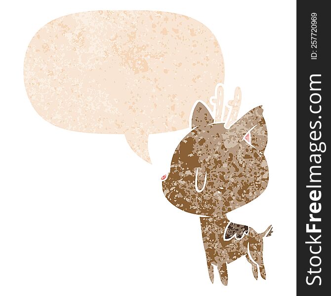 Cartoon Deer And Speech Bubble In Retro Textured Style