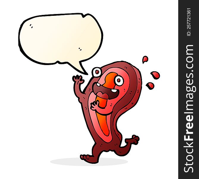 meat cartoon character with speech bubble