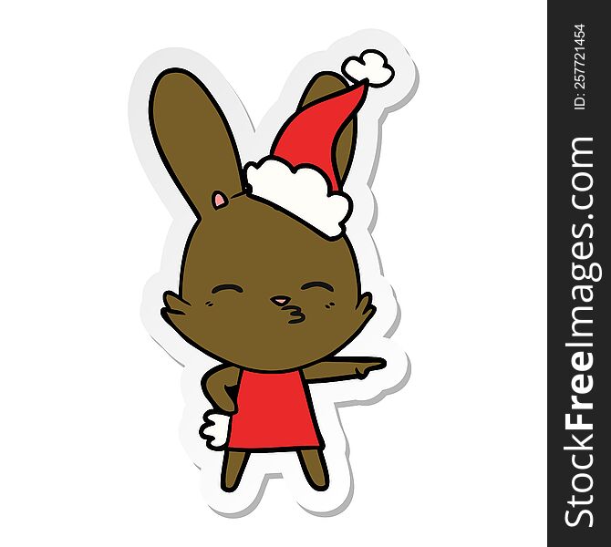 Curious Bunny Sticker Cartoon Of A Wearing Santa Hat