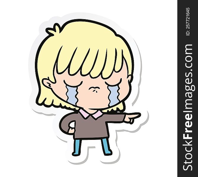 Sticker Of A Cartoon Woman Crying